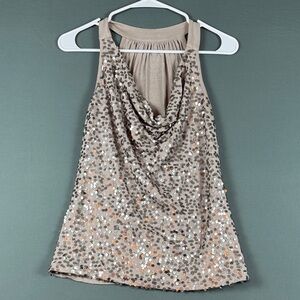 INC - Sequin Halter Top in Tan and Silver